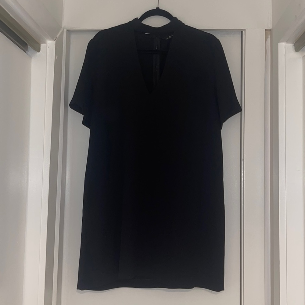 Zara black v-neck collared mini dress. Size XL.
